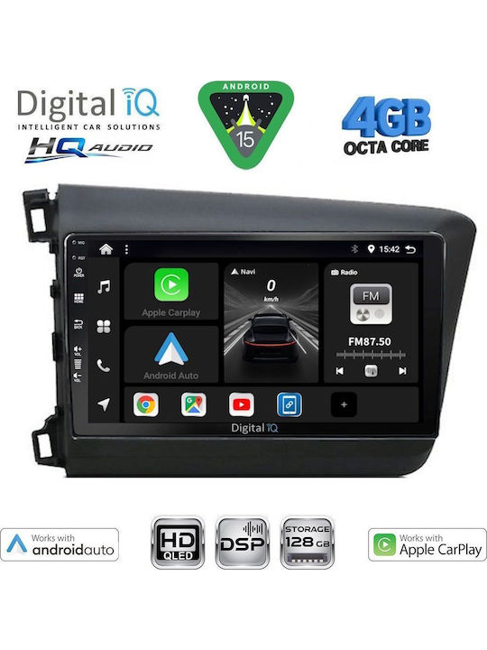 Digital IQ Car Audio System for Honda Civic 2012-2016 Bluetooth USB WiFi GPS Apple CarPlay Android Auto with 9" Touch Screen