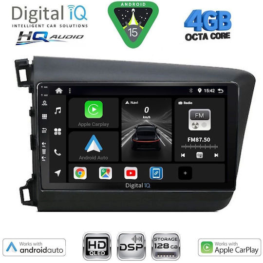 Digital IQ Car Audio System for Honda Civic 2012-2016 Bluetooth USB WiFi GPS Apple CarPlay Android Auto with 9" Touch Screen