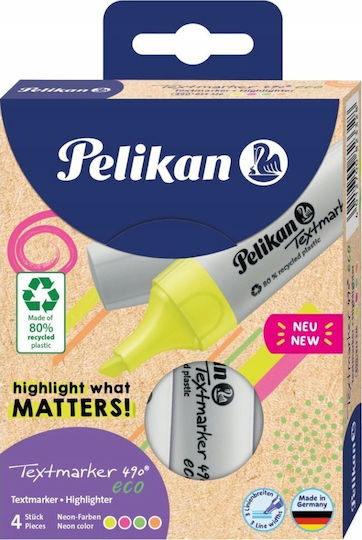 Pelikan Textmarker 490 Μαρκαδόροι Υπογράμμισης Neon Σετ 4 χρώματα
