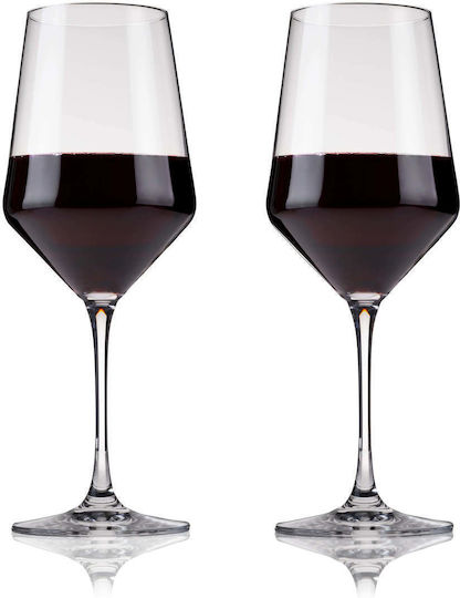 Viski Raye Angled Set Glasses for White and Red Wine Made of Crystal in Red Colour 470ml 2 Pieces
