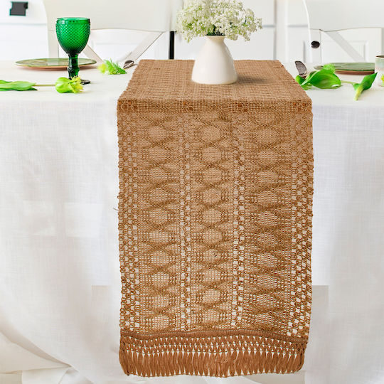 Whitegg Cotton Tablecloth Runner with Embroidery Tr15 Beige 35x180cm