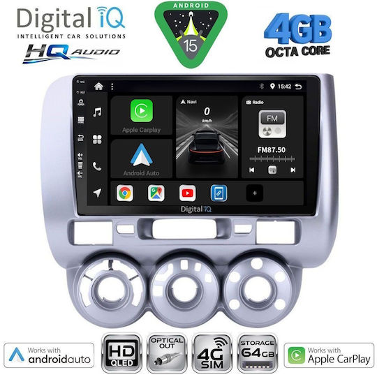 Digital IQ Car Audio System for Honda Jazz 2002-2008 with A/C Bluetooth USB WiFi GPS Apple CarPlay Android Auto with 9" Touch Screen