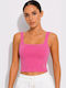 Γυναικείο Crop Top Βαμβακερό με Τιράντες Ροζ