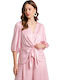 Women's Satin Crop Top with 3/4 Sleeve & V-Neckline Pink