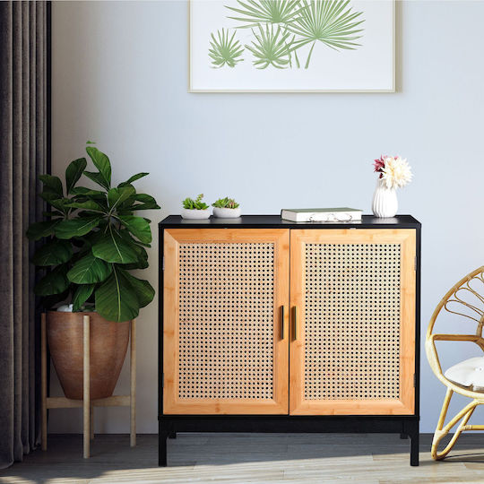 Wooden Sideboard Black/Natural/Gold 80x39x76cm