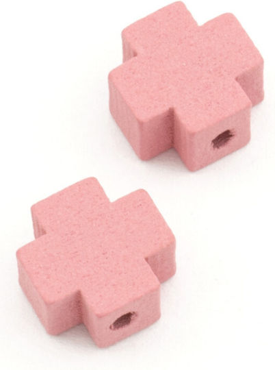 Wooden Cross 8.5x8.5mm Ø1mm Pink Package 90 Pieces