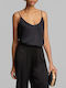 Women's Satin Lingerie Top with Lace Black