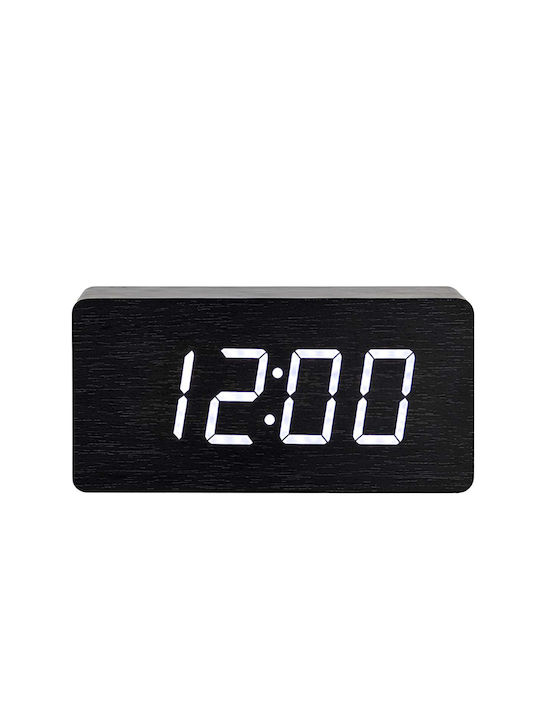 Avizar Wooden Clock Clear Digital Led Display Black