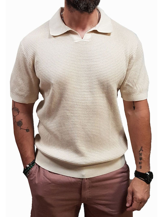 Herrenblusen Neck Polo Kurzarm Ecru