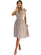 Summer Midi Dress for Wedding Christening Beige With Glitter