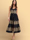 Sommer Midi Damenkleid Schwarz 9923299-Schwarz