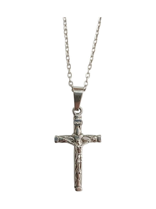 Kalliopi Silver Crucifix Pentru Bărbați Din Oțel Cu Lanț