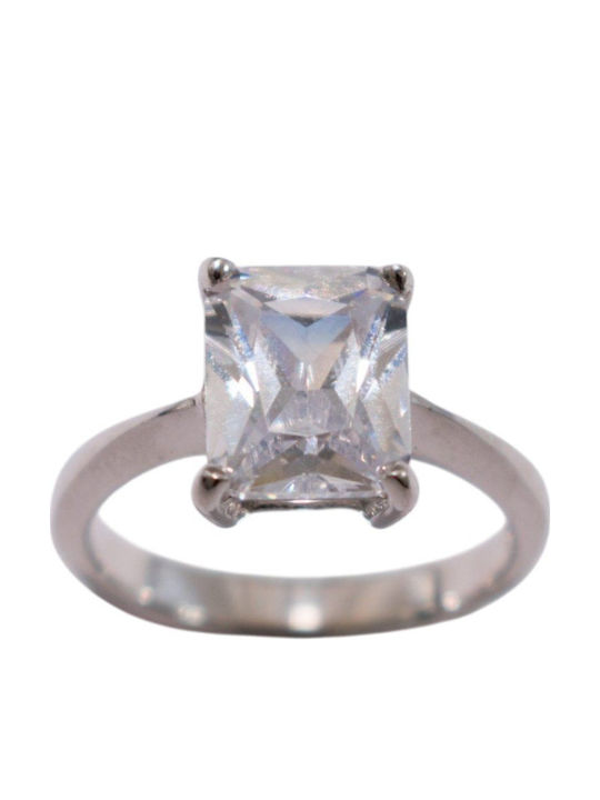 Inel Din Aur Alb 14K Cu Zircon