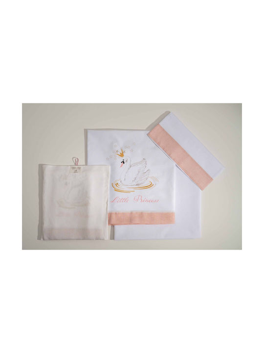 Raison D' Etre Baby Sheets Crib Cotton Set Swan A Crown White 160x120cm 3 Pieces
