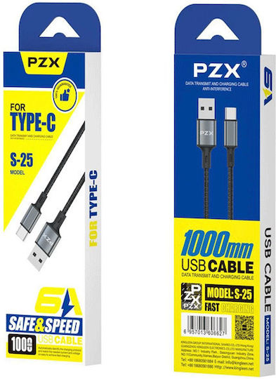 PZX USB 2.0 Cable USB-C male - USB-A Μαύρο 1m 2222222256623