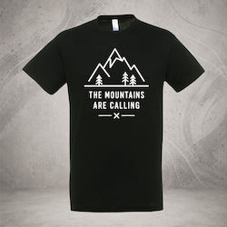 Outdoor T-shirt “ Mountains Are Calling” Minimal Design Μαύρο