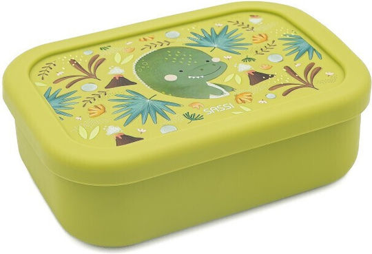 Sassi Junior Kinderlebensmittelbehälter Abendessen-Set aus Silizium Dinosaurier 0,65 Liter Grüne