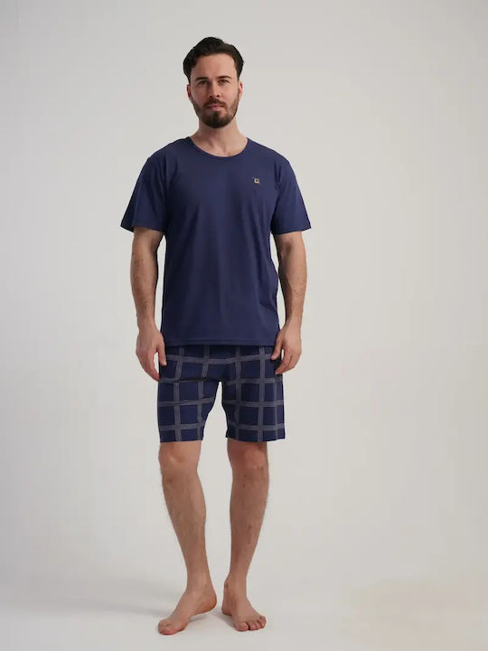 Vienetta Secret Summer Checked Men's Pyjamas Blue