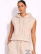 Γυναικεία Μπλούζα Αμάνικη με Κουκούλα Λευκό
