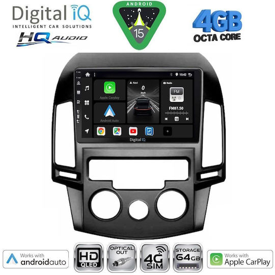 Digital IQ Ηχοσύστημα Αυτοκινήτου για Hyundai i30 2007-2012 με A/C (Bluetooth/USB/WiFi/GPS/Apple-Carplay/Android-Auto) με Οθόνη Αφής 9"