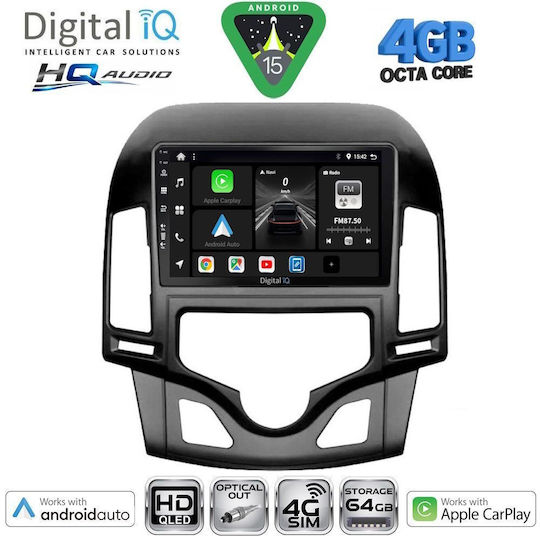 Digital IQ Ηχοσύστημα Αυτοκινήτου για Hyundai i30 2007-2012 με Clima (Bluetooth/USB/WiFi/GPS/Apple-Carplay/Android-Auto) με Οθόνη Αφής 9"