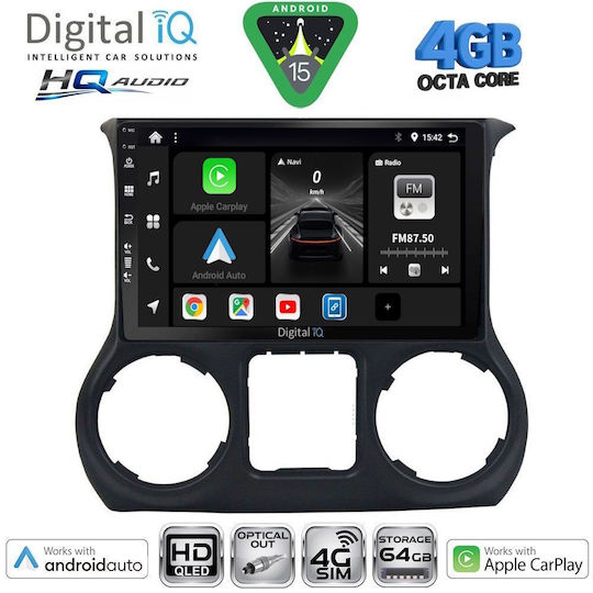 Digital IQ Car Audio System for Jeep Wrangler 2014-2017 (Bluetooth/USB/WiFi/GPS/Apple CarPlay/Android Auto) with 10" Touch Screen