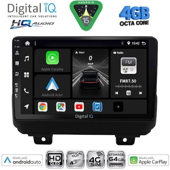 Digital IQ Car Audio System for Jeep Wrangler 2018 with Touch Screen 9" Digital IQ BXK 19298 CPAA Bluetooth USB Wi-Fi GPS Apple CarPlay Android Auto