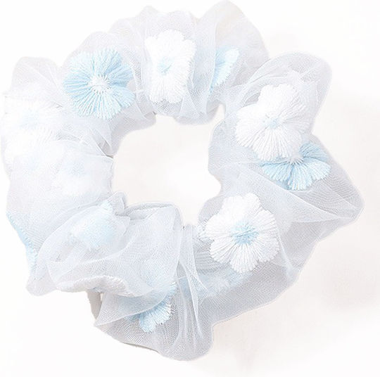 Klassisches Haargummi Haar In Segel Bestickt Blumen Zartes Himmelblau