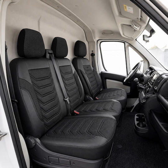 Комплект Калъфи За Автомобил Универсален Panda 2+1 Ткан Eco Кожа Ford Custom Mk1 2012 2023 Черен