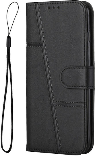 Tel1 Xiaomi Poco C65 Xiaomi Redmi 13C 4G 5G Stitching Calf Texture Buckle Book Case Black