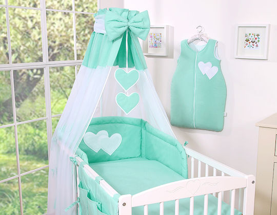 Bobono Bobono Baby Bettwäsche-Set Für Krippe Mint Herzen 5 Stück