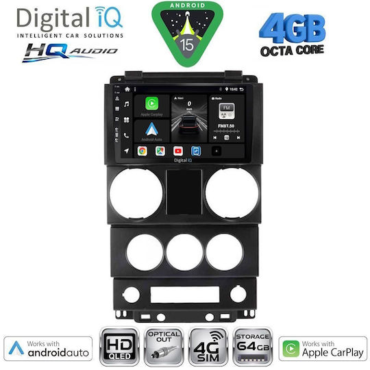 Digital IQ Car Audio System for Jeep Wrangler 2006-2011 Bluetooth USB WiFi GPS Apple CarPlay Android Auto with 9" Touch Screen