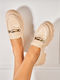 Leder Damen Mokassins in Beige Farbe