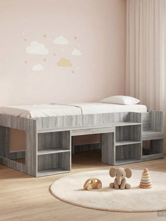 Kids Single Bed with Storage Space Gray for Mat...