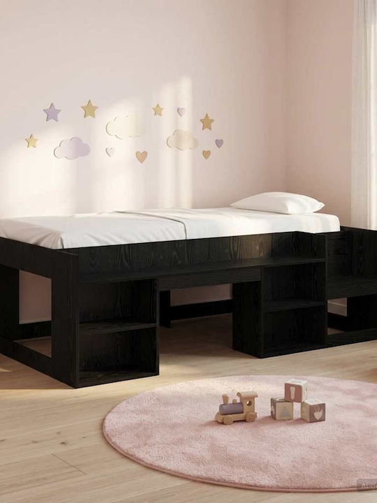 Kids Single Bed with Storage Space Black for Ma...