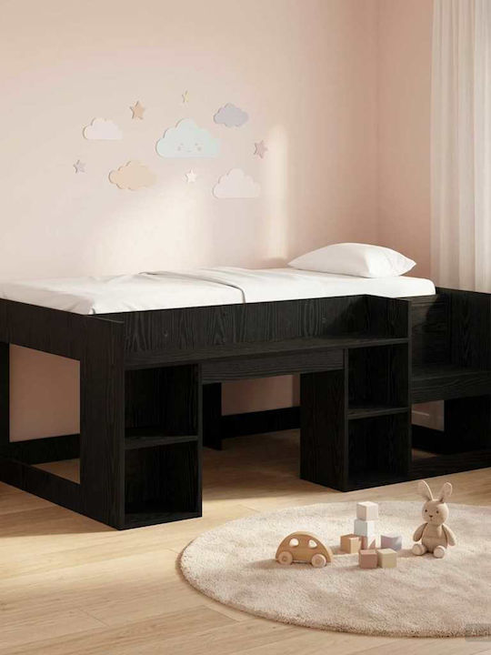Kids Single Bed with Storage Space Black for Ma...