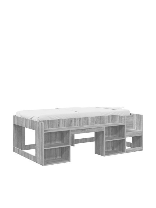 Kids Single Bed with Storage Space Gray for Mat...