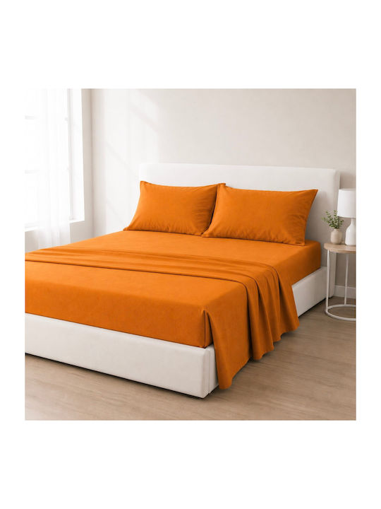 Olia Home Σετ Σεντόνια Διπλά 200x260εκ. Πορτοκαλί (4τμχ)