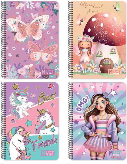 Must Team Spiral School Notebook Ruled B5 90 Paper Sheets 3 Subjects Various Designs