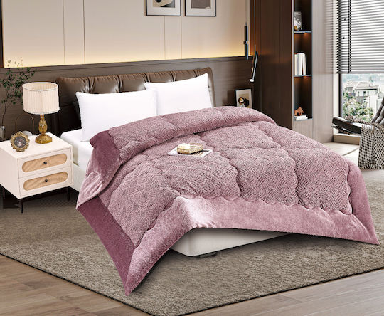 Silk Fashion Sherpa Comforter Super Double 240x260cm Plush Rust Red