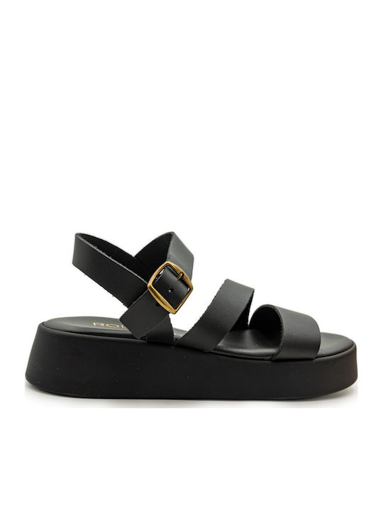 Rolling Steps Shoes Δερμάτινα Σανδάλια Μαύρα Rolling Steps Shoes Δερμάτινα Σανδάλια Μαύρα