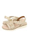 Deri Flache Damen Sandalen Gold