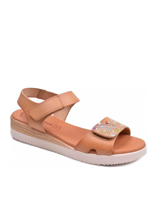 Leather Women's Flat Sandals Tabac Brown
