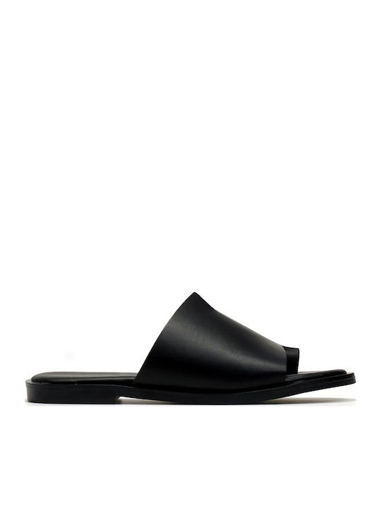 Leather Women's Flat Sandals Black