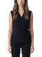 Damen Bluse Satin Ärmellose Schwarz