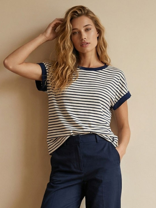 Derpouli Γυναικείο Crop T-shirt Ριγέ Μπλε