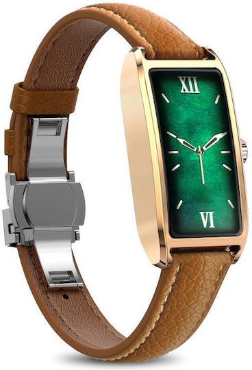 Dora T Amoled Display 1.13 Inches Ip68 Waterproof Women's Smartwatch Supports Health Monitoring Light Brown Gold