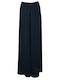Women's High Rise Crepe Flared Trousers with Rubber Band Blue