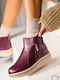Ghete de Piele Dama cu Platformă Burgundy