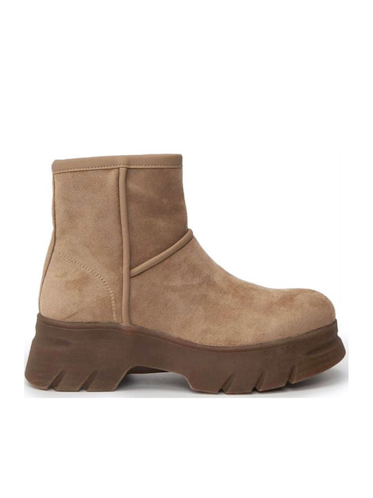 Ideal Shoes Suede Women's Ankle Boots Khaki